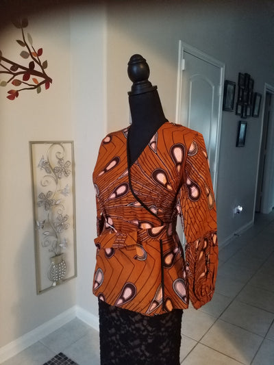 Ankara belted and wrap around Caramel Multi Top