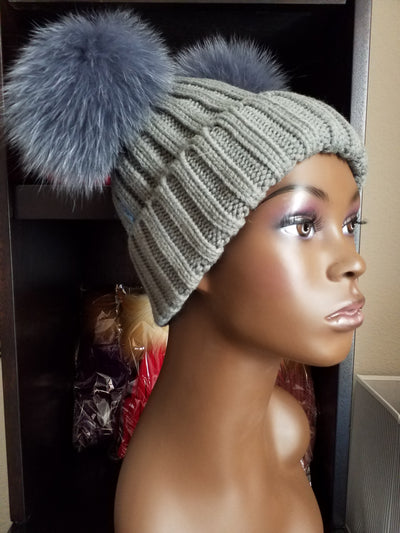 $10.00 off Women's Bunny Ears (Pom Pom) knit caps with 100% Fox fur