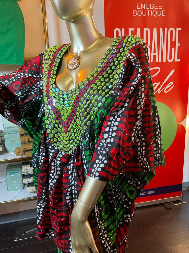 Green and red African style pants set