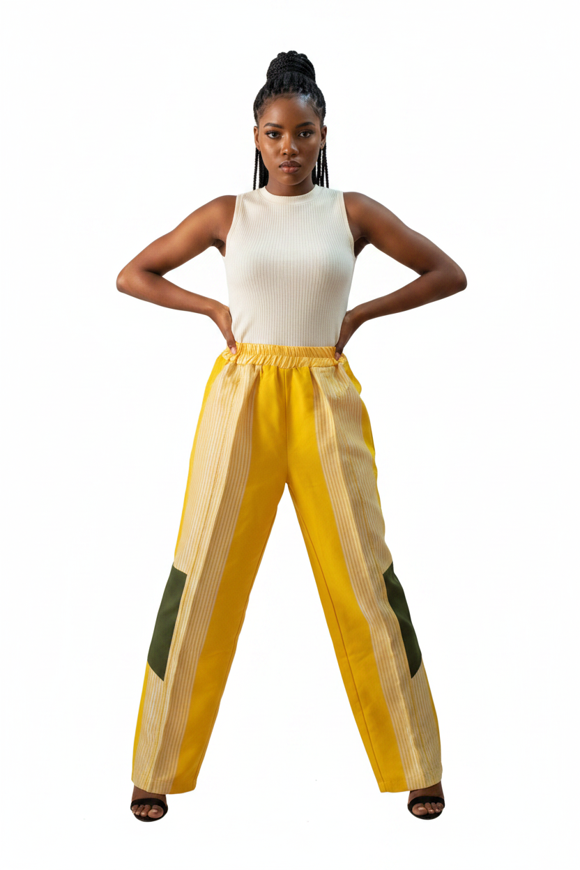 African Style Pants Aso Oke (hand woven fabric) Patchwork Trousers