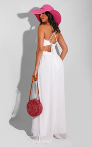 Women Solid Color Cutout and Loose Casual look Chiffon Jumpsuit