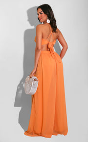 Women Solid Color Cutout and Loose Casual look Chiffon Jumpsuit