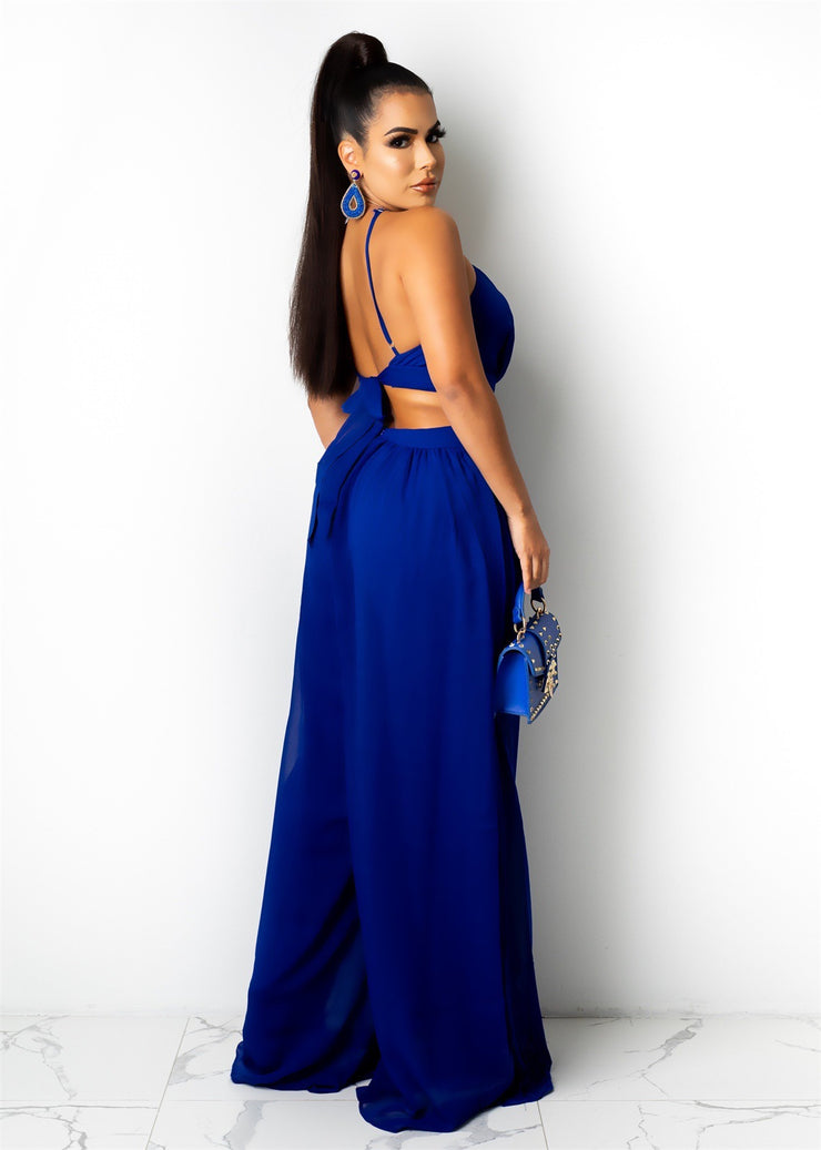 Women Solid Color Cutout and Loose Casual look Chiffon Jumpsuit