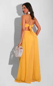 Women Solid Color Cutout and Loose Casual look Chiffon Jumpsuit