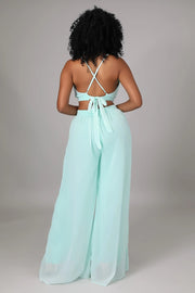 Women Solid Color Cutout and Loose Casual look Chiffon Jumpsuit