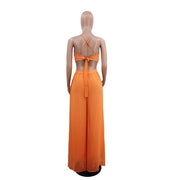 Women Solid Color Cutout and Loose Casual look Chiffon Jumpsuit
