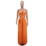 Women Solid Color Cutout and Loose Casual look Chiffon Jumpsuit