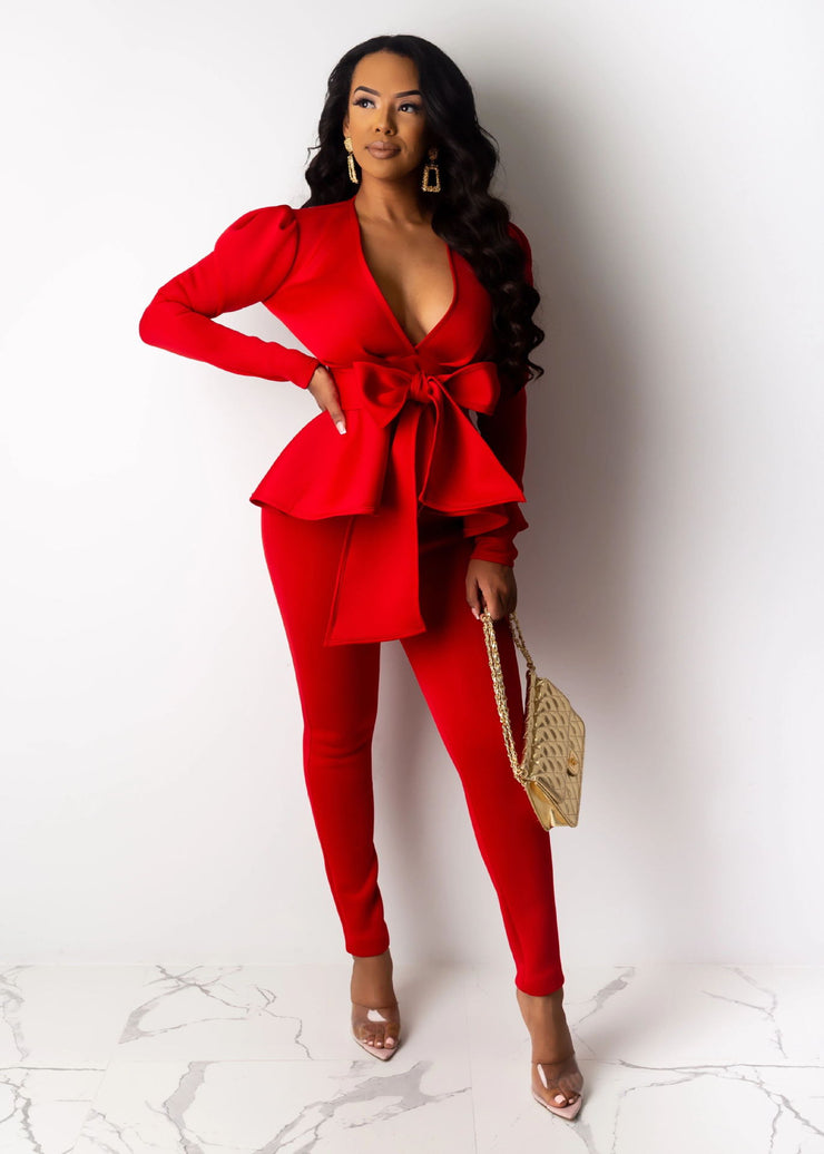 Sexy Women Two-piece Pant set with front Bowtie