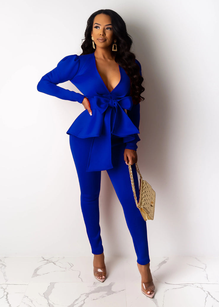 Sexy Women Two-piece Pant set with front Bowtie