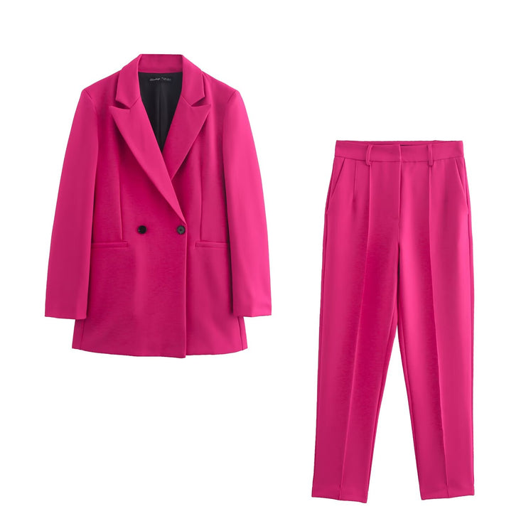 Women Double Breasted Blazer Pants Suit
