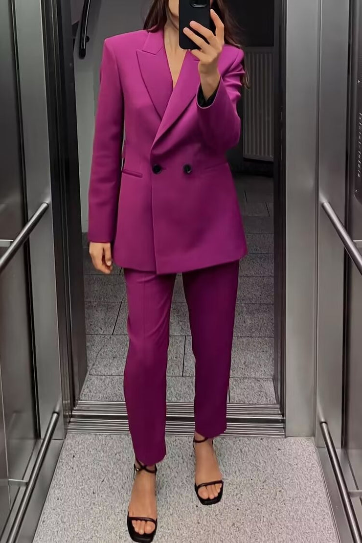 Women Double Breasted Blazer Pants Suit