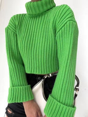 Women Crop Ribbed Turtleneck Sweater