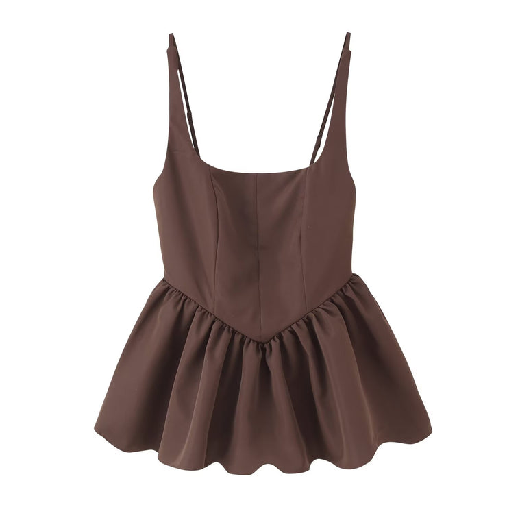 Cute Brown Baby Doll top  with fitted Bodice for Women