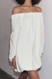 Mini Balloon White Fluffy Off Shoulder dress with open back