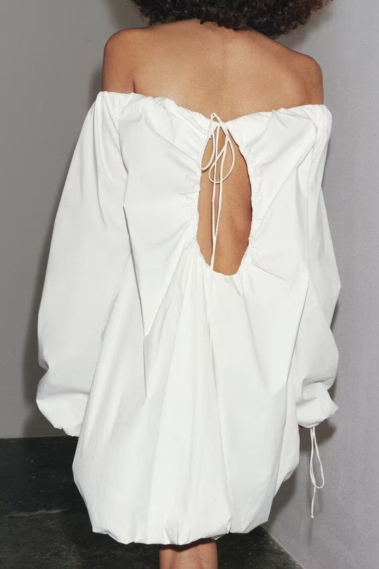 Mini Balloon White Fluffy Off Shoulder dress with open back