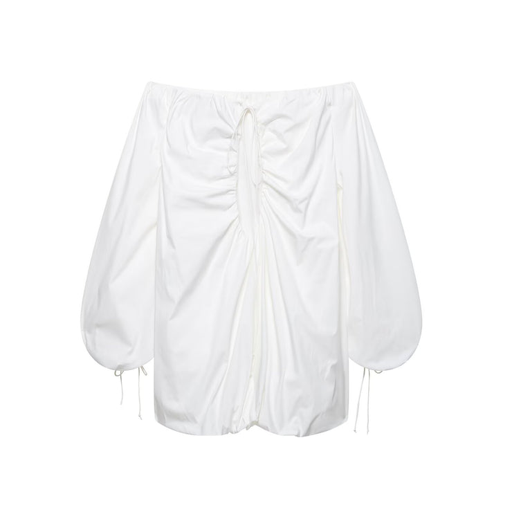 Mini Balloon White Fluffy Off Shoulder dress with open back