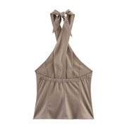 Ladies Linen Twisted Collar Vest Top and Skirt Set
