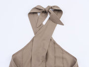 Ladies Linen Twisted Collar Vest Top and Skirt Set