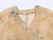 Women Bohemian Retro Print Smocked Waist Top