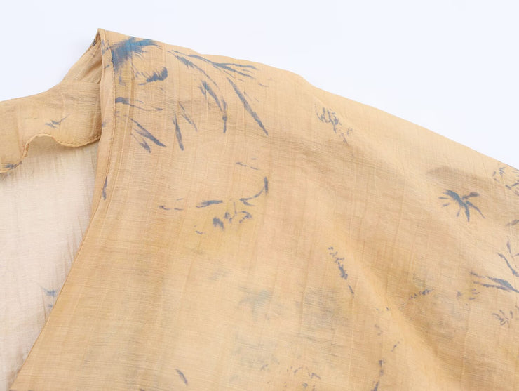 Women Bohemian Retro Print Smocked Waist Top