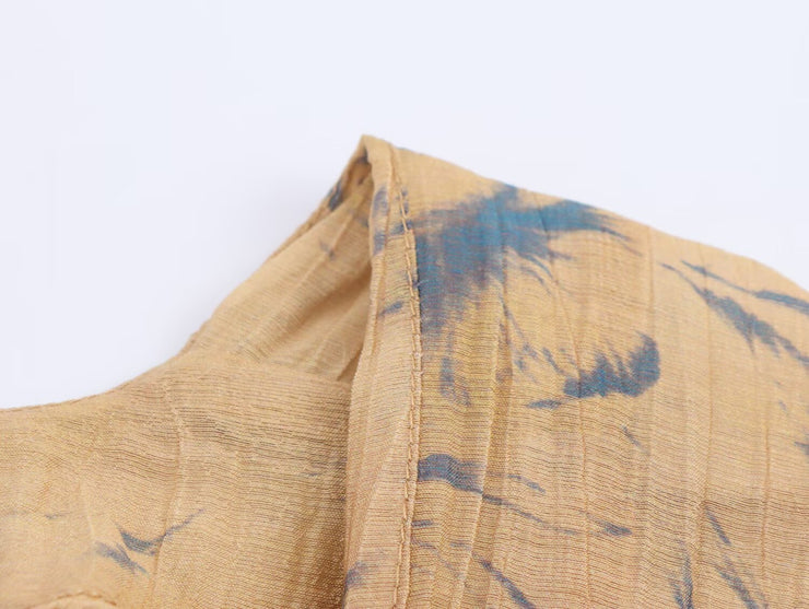 Women Bohemian Retro Print Smocked Waist Top