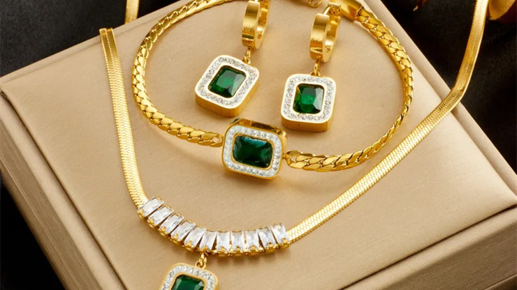 Women Jewelry in titanium steel with inlay stones sold separately- bracelets, earrings, and necklace