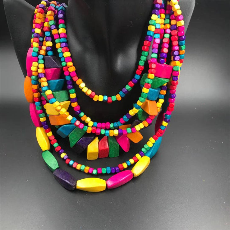 Retro Ethnic Style beaded colorful women's long necklace