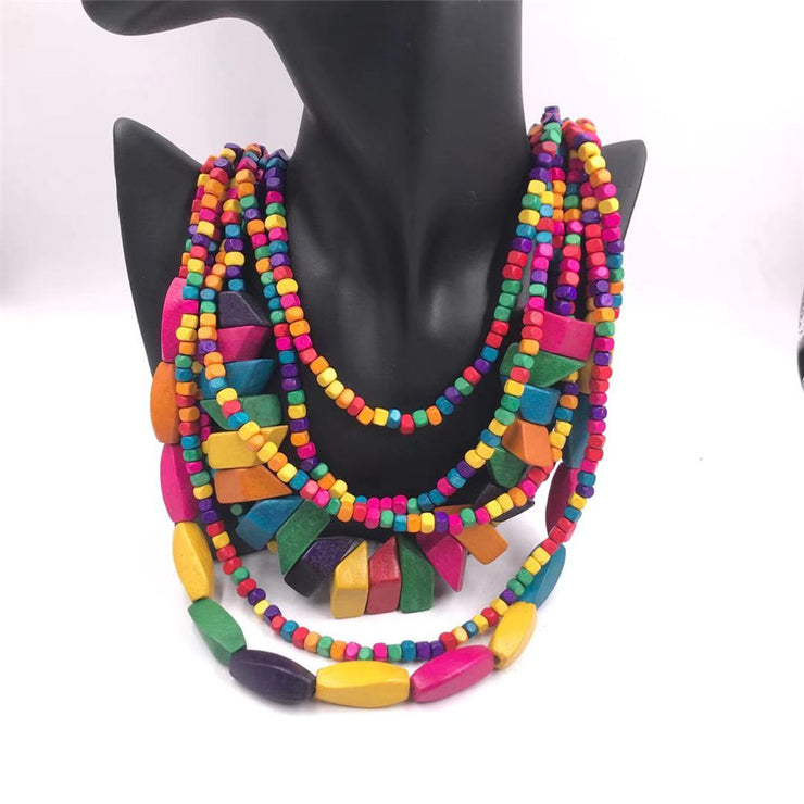 Retro Ethnic Style beaded colorful women's long necklace