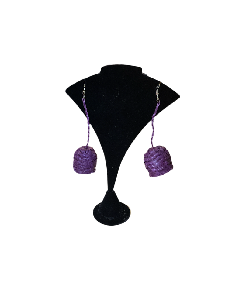 Purple rose hand weaved earrings