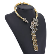 Stylish tassel flower alloy inlay artificial crystal women's necklace