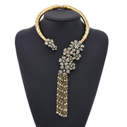 Stylish tassel flower alloy inlay artificial crystal women's necklace