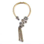 Stylish tassel flower alloy inlay artificial crystal women's necklace