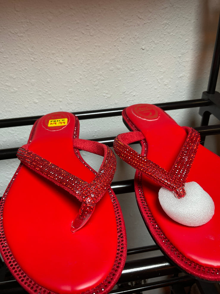 Red embelished slippers