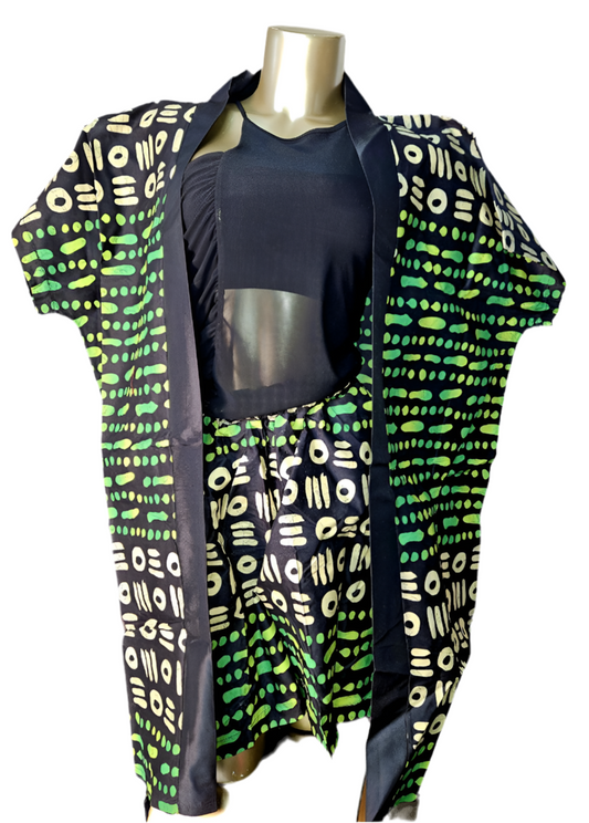 Green Vibes Ankara Shorts set with Kimono