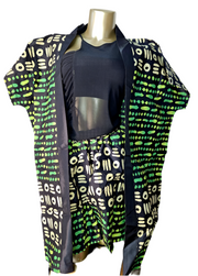 Green Vibes Ankara Shorts set with Kimono