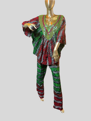 Green and red African style pants set