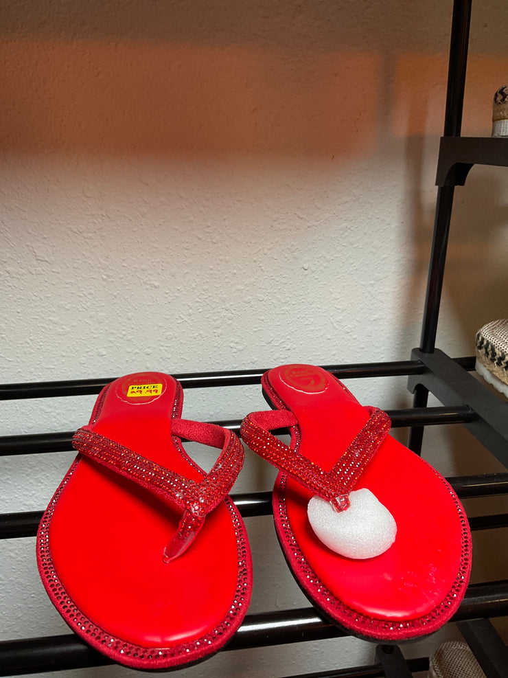 Red embelished slippers