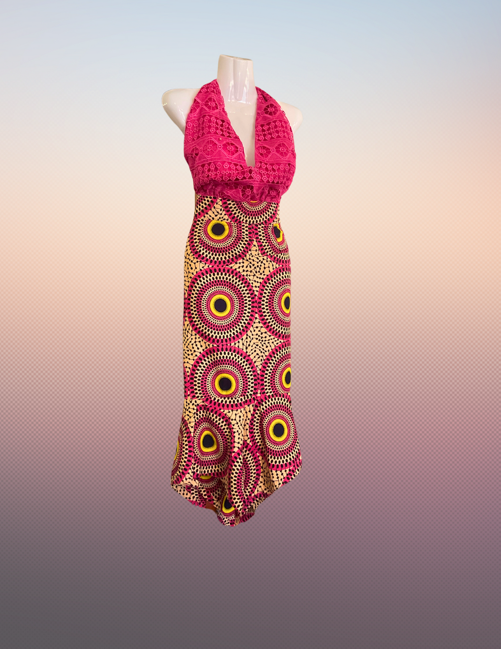 African Style: Halter Dress with Ankara and Lace design