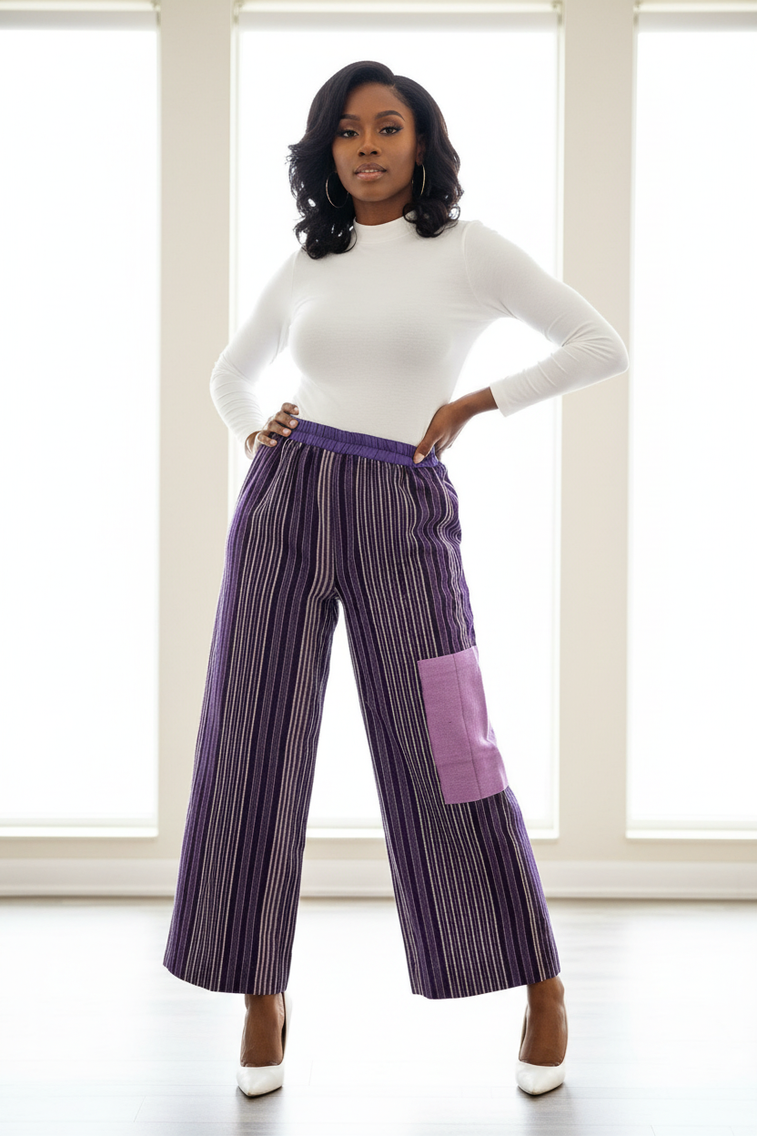 African Style Pants Aso Oke (hand woven fabric) Patchwork Trousers