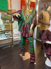 Green and red African style pants set