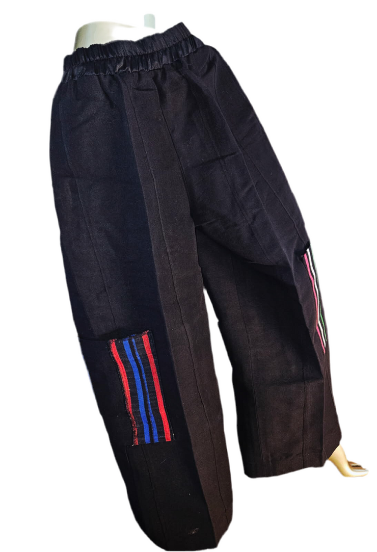 Afro Heritage Striped Patch Pants in Aso Oke fabric