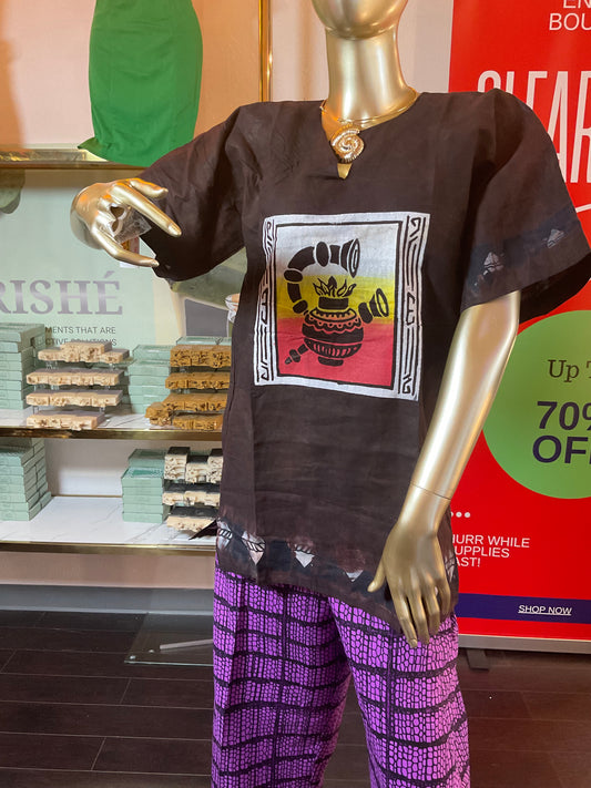 V-neck paint design top African style