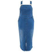 Plus Size Denim Slimming Denim Midi Split Dress with Suspenders