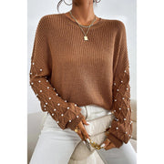 Women Beaded Round Neck Pullover Sweater