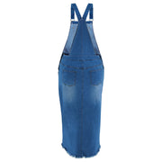 Plus Size Denim Slimming Denim Midi Split Dress with Suspenders