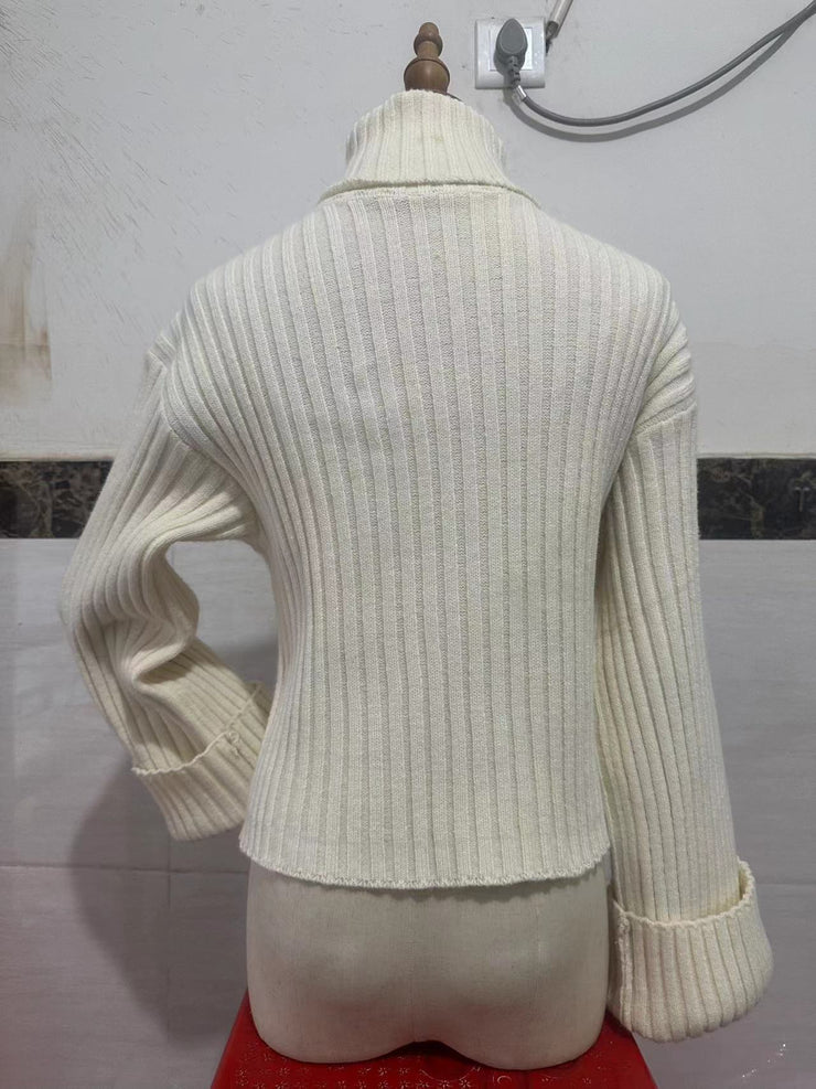 Women Crop Ribbed Turtleneck Sweater