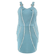 Women Plus Size Short Sleeveless Dress with Gold Buckle Suspender