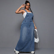Plus Size Women Trendy Denim Dress with Suspenders
