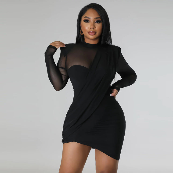 Women Mini Mesh Fabric dress with lining and Sash
