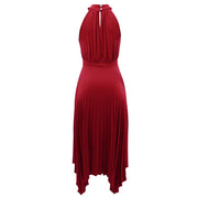 Classy Sleeveless Asymmetric Pleated Halter Dress for Women